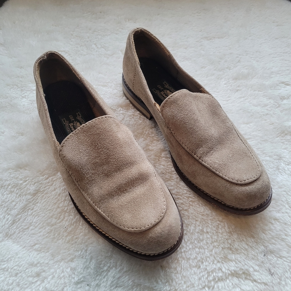 Roots Made In Canada Genuine Suede Vintage Loafers In Taupe Sz 6
